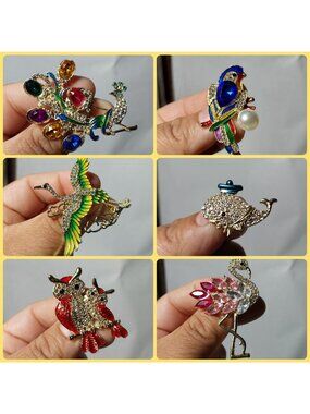 Multi Coloured Rhinestone Animal Brooches